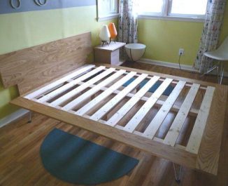 A bed frame being built.